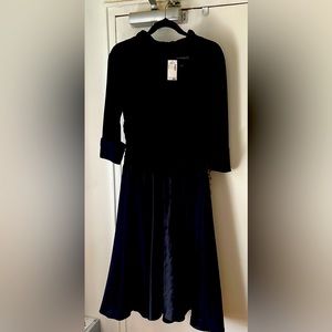 Black velvet and satin below the knee full circle dress gathered waistband